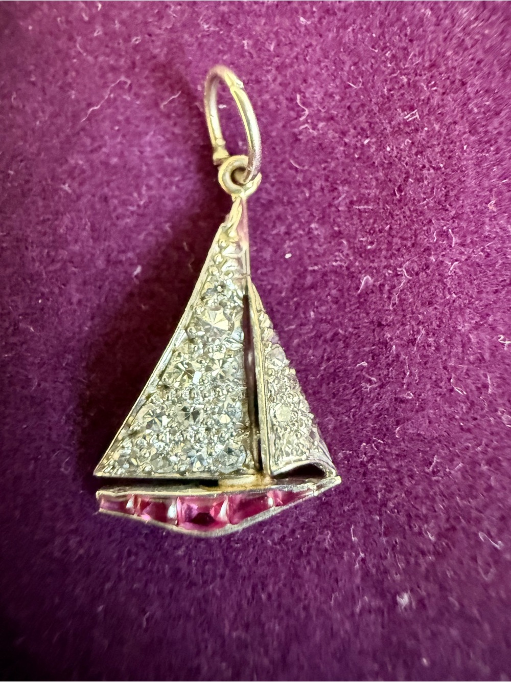 Diamond and Ruby Sailboat Art Deco Charm